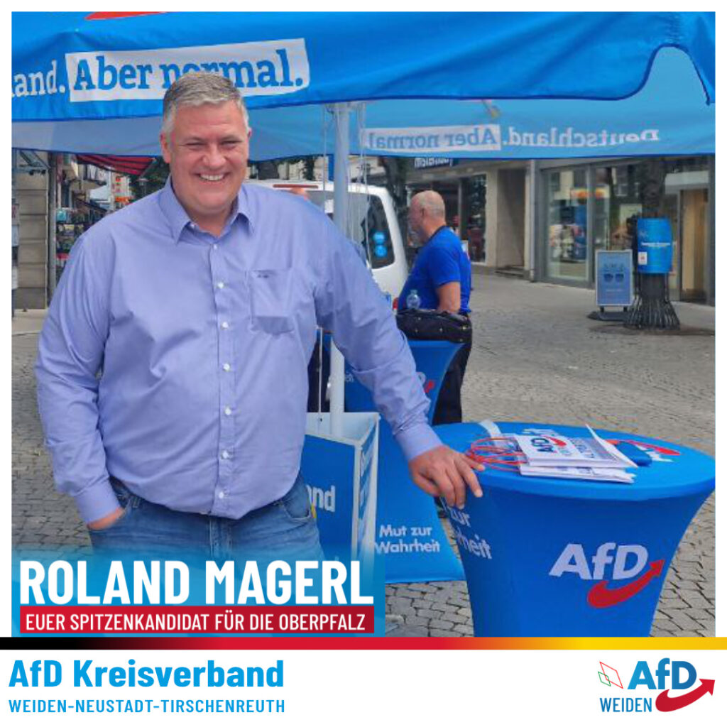 Roland Magerl, AfD Weiden, Infostand, Spitzenkandidat Oberpfalz AfD Listenplatz 1